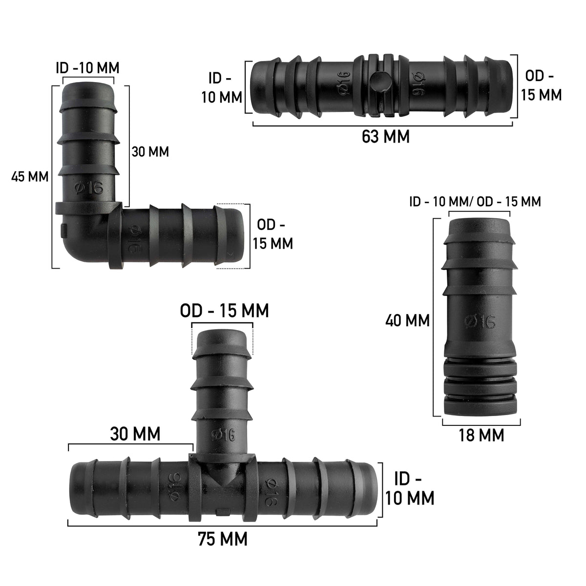 Mix 1/2" Barb Connectors HOZ25