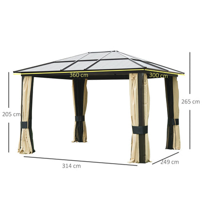 Outsunny 3 X 3.6(M) Hardtop Gazebo Canopy With Polycarbonate Roof And Aluminium Frame