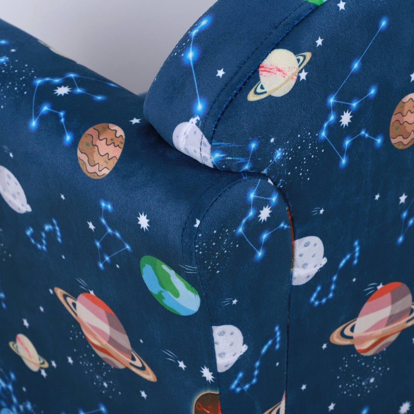 Kids Planet Themed Armchair With Non Slip Feet Wooden Frame Blue