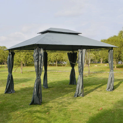 4m x 3M Steel Gazebo Canopy Party Tent Garden Pavillion Patio Shelter Pavilion with Curtains Sidewalls Grey