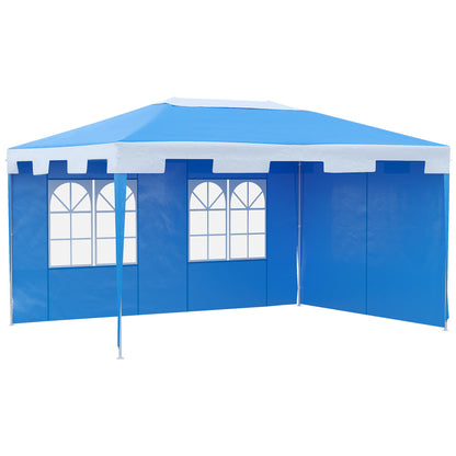 3 x 4 m Garden Gazebo Marquee Party Tent with 2 Sidewalls for Patio Yard Outdoor - Blue