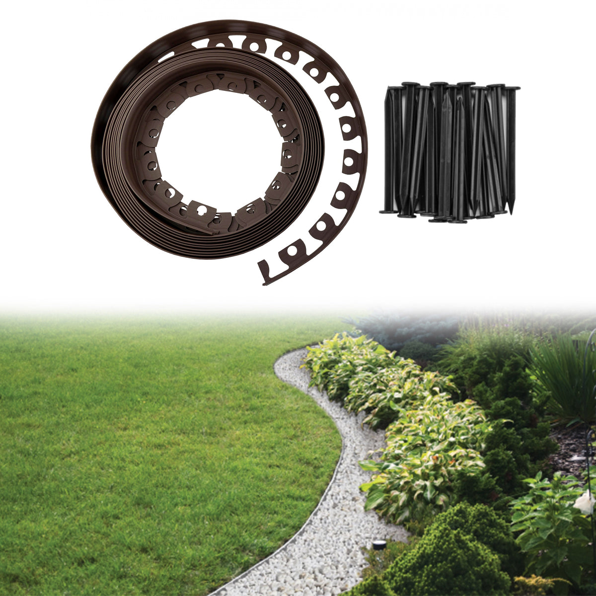 Lawn Border Set, Easy Border 60mm Brown 10m With Pegs