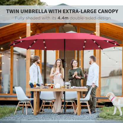 4.4m Double-Sided Sun Umbrella Patio Parasol LED Solar Lights Red