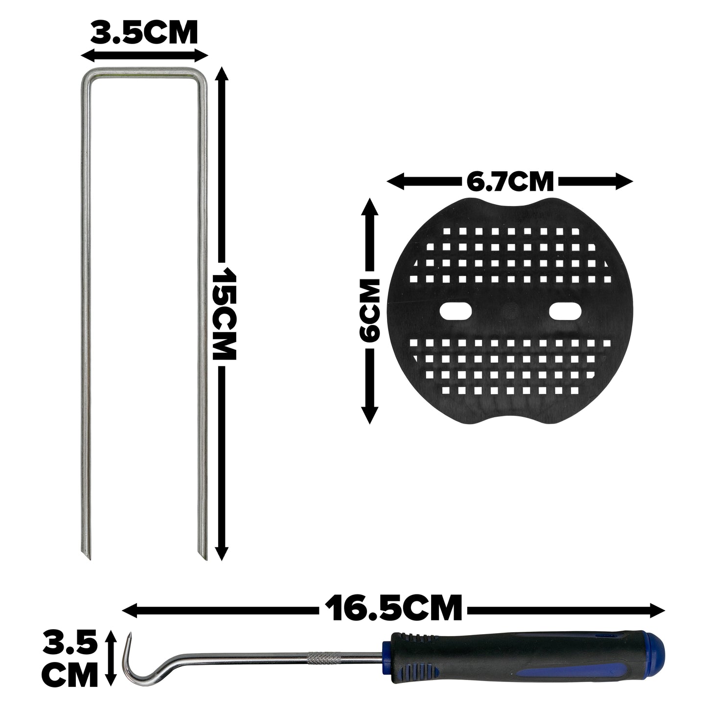 Weed Control Membrane Pegs Buffer Washer Set Blue with Rubber Mallet