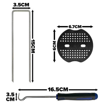 Weed Control Membrane Pegs Buffer Washer Set Blue with Rubber Mallet