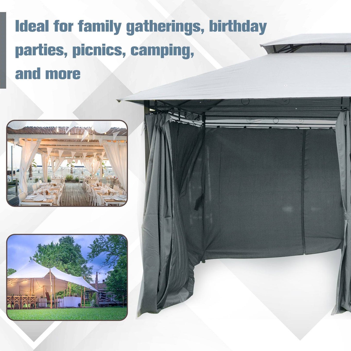 4m x 3M Steel Gazebo Canopy Party Tent Garden Pavillion Patio Shelter Pavilion with Curtains Sidewalls Grey