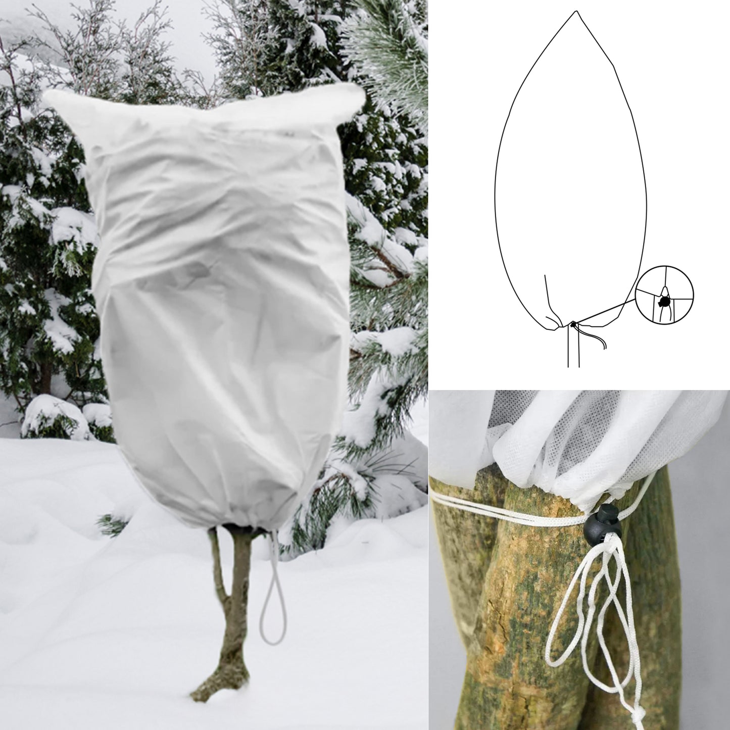 Protective Plant Cover, 50gsm Sack with Cord, Diameter: 38 cm, Size: 0.6m × 0.8 m