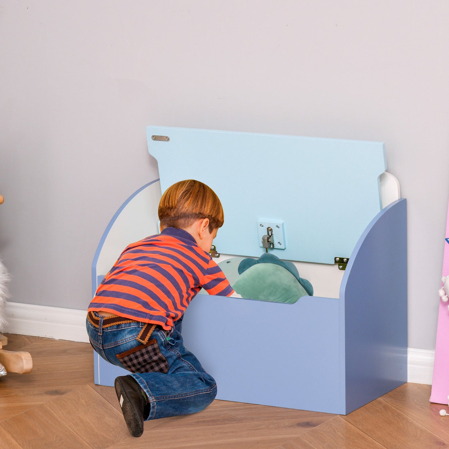 Kids Two-In-One Toy Storage Box and Seat  Blue