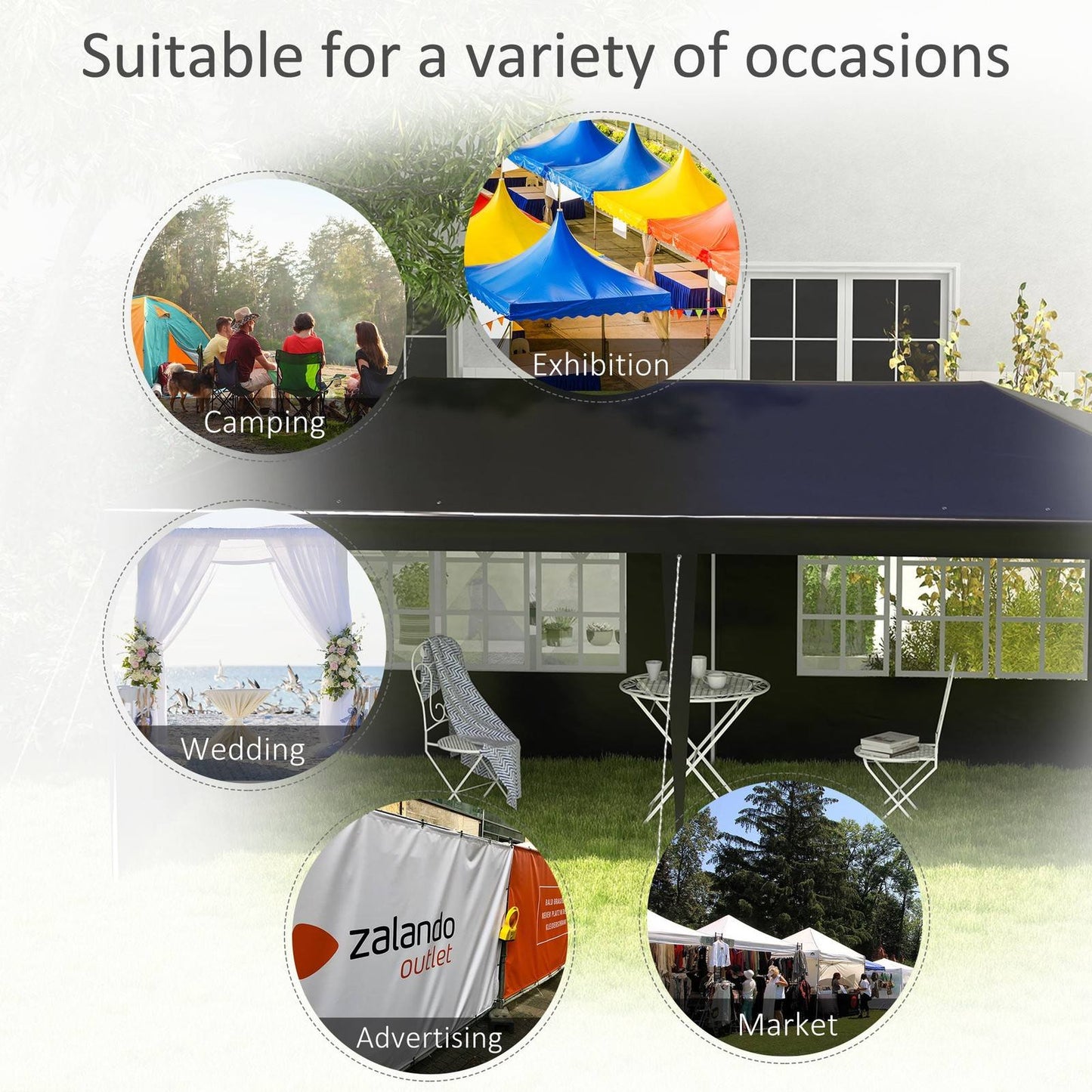 6 x 3m Half-Open Garden Gazebo