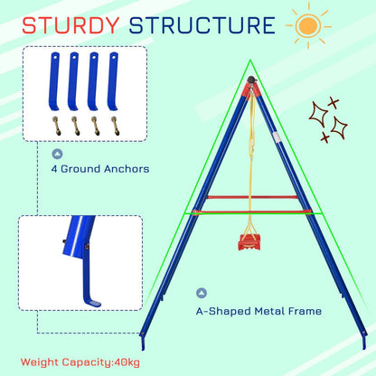 Metal Swing Set With Adjustable Rope Heavy Duty A-Frame Stand Outdoor Playset