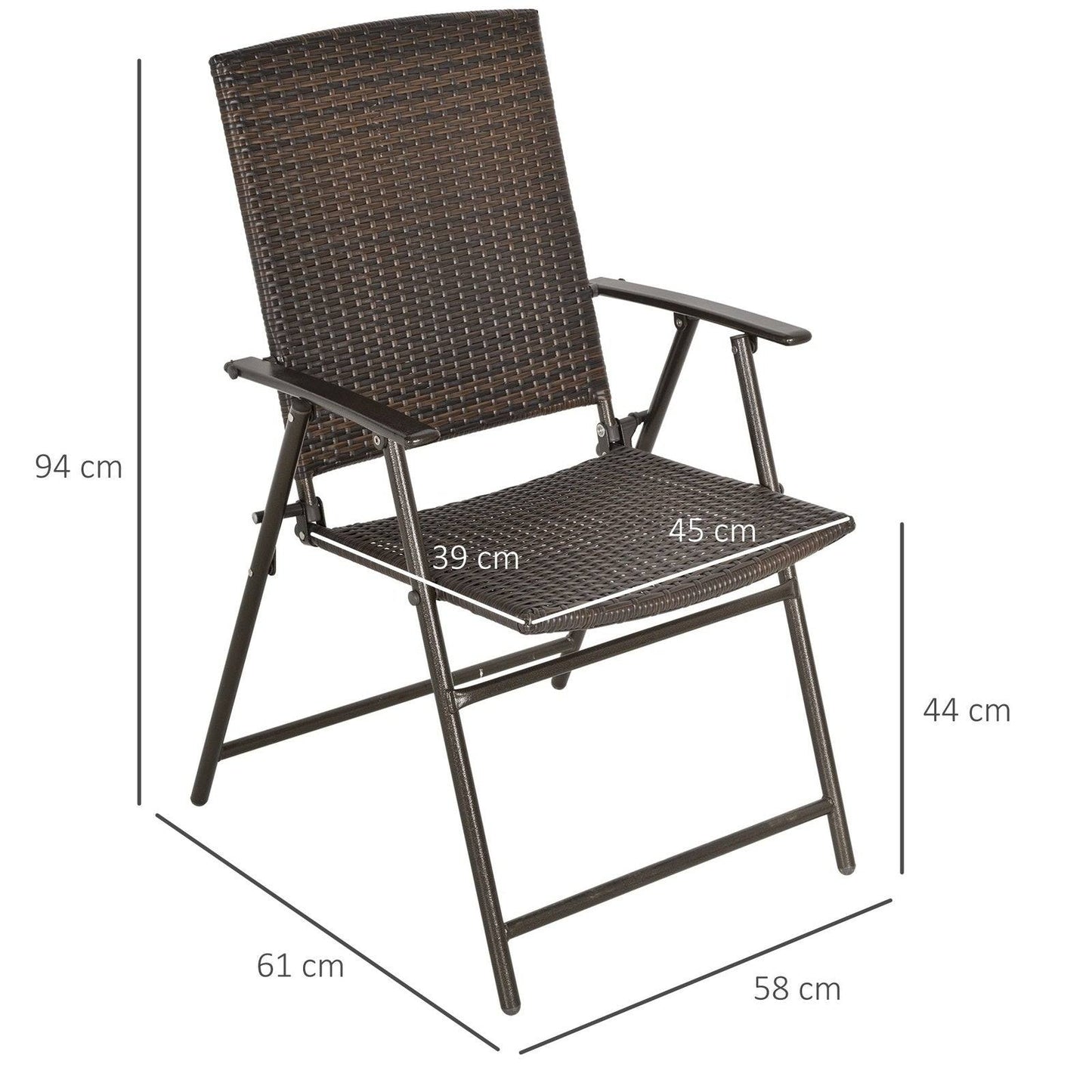 2-Piece Rattan Chair Garden Furniture Wicker Foldable Chair Steel Frame for Backyard Poolside Garden