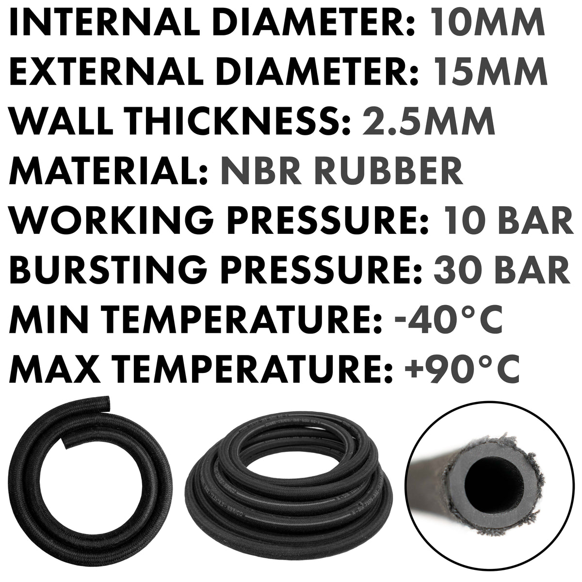 Rubber Reinforced with a Heat Resistant Textile Braid 10mm/15mm