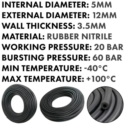 Rubber 5mm Braided Fuel, Oil Hose SAE J30 R6