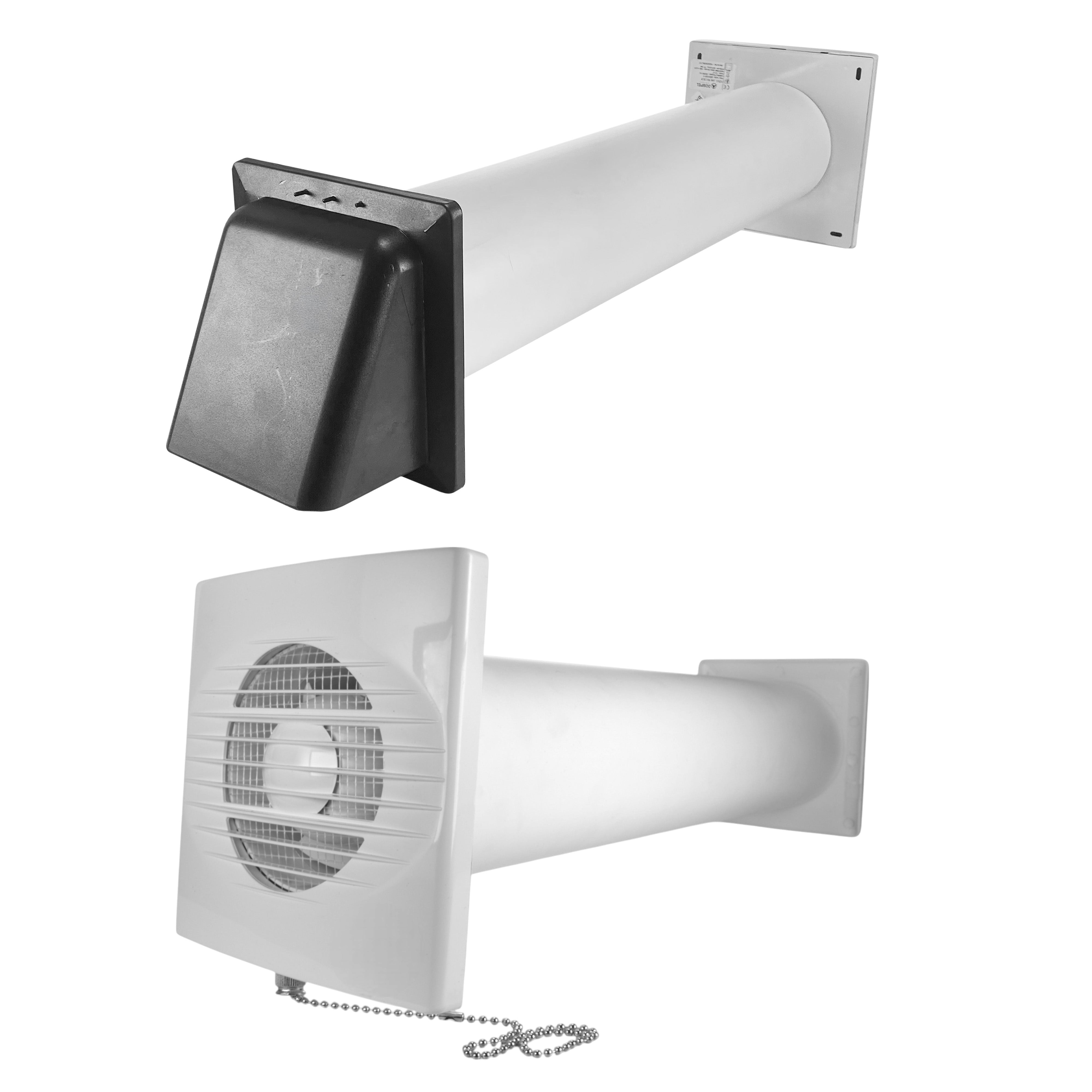 Through Wall Ventilation Kit RICO Pull-Cord Switch Fan with Graphite E ...