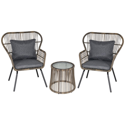 3-Piece Rattan Garden Furniture Set with Cushions