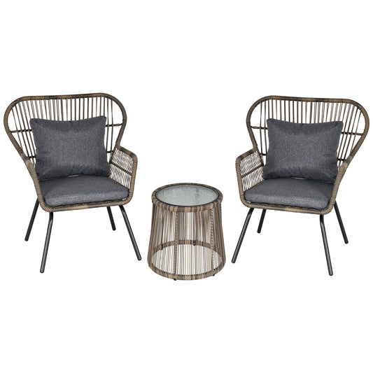 3-Piece Rattan Garden Furniture Set with Cushions