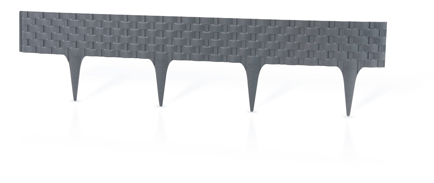 Lawn Edging, Plastic Palisade Rattan Effect, 2.4m, Gray