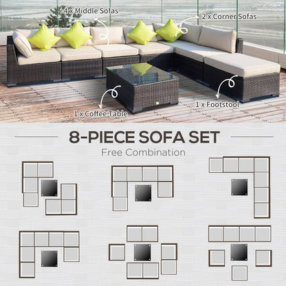 8-Pieces PE Rattan Corner Sofa Set with Thick Cushions