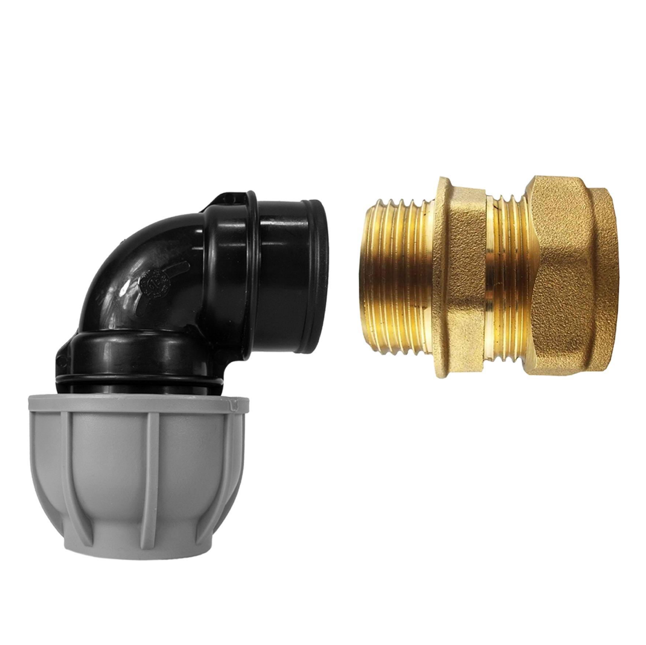 Brass Compression 22mm Straight with 25mm MDPE Elbow