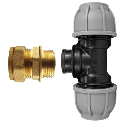 Brass Compression 15mm Straight with 25mm MDPE Tee