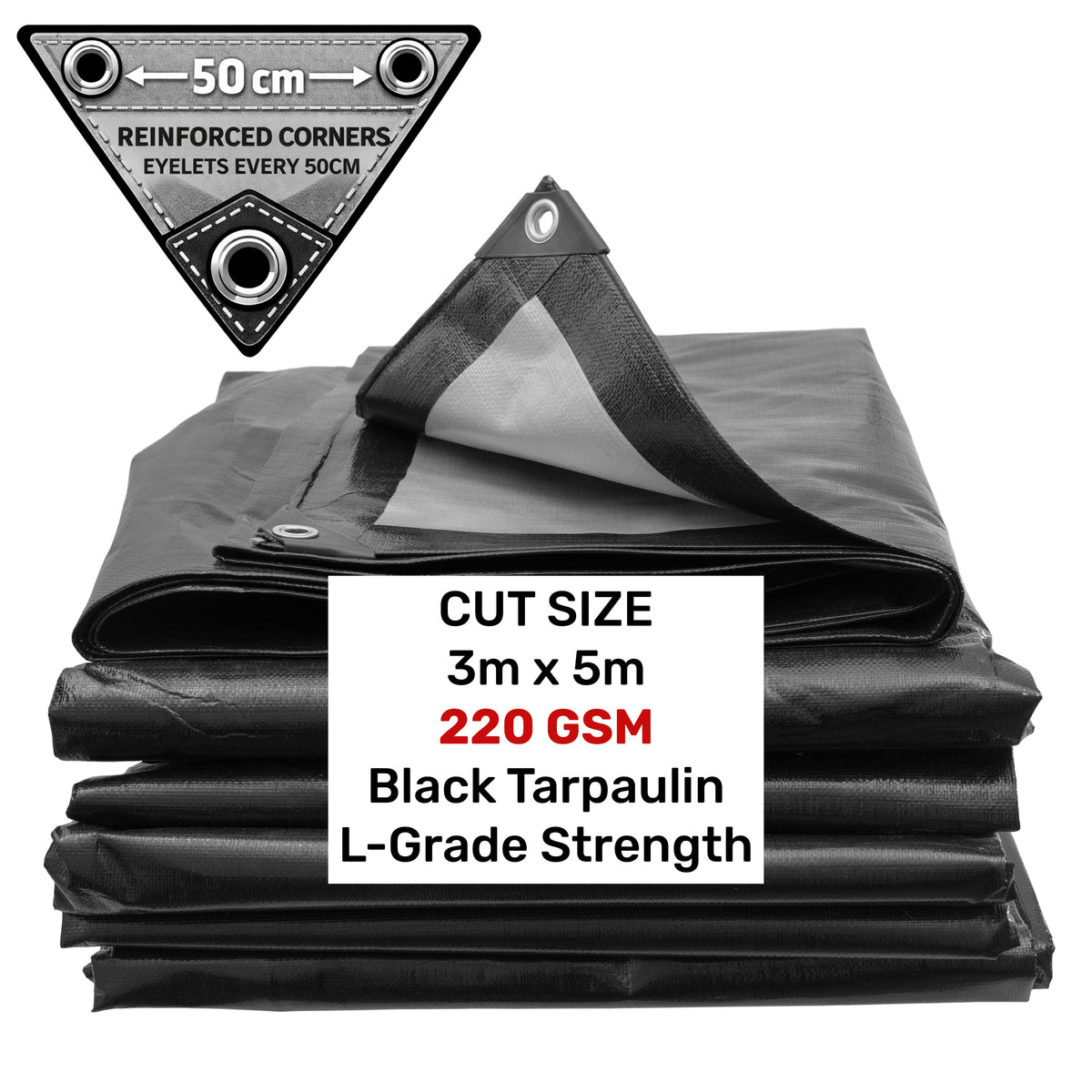 Black/Silver L-Grade Tarpaulin 3m x 5m