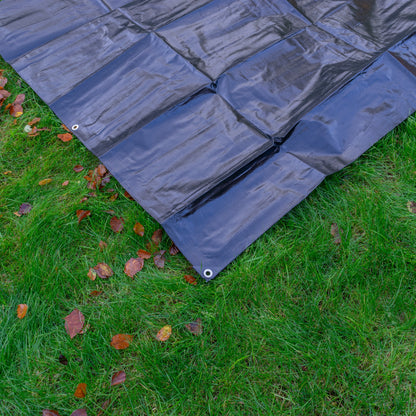 Black/Silver L-Grade Tarpaulin with 10m of 6mm Bungee Rope and 10 x Screw Type Tarp Clips