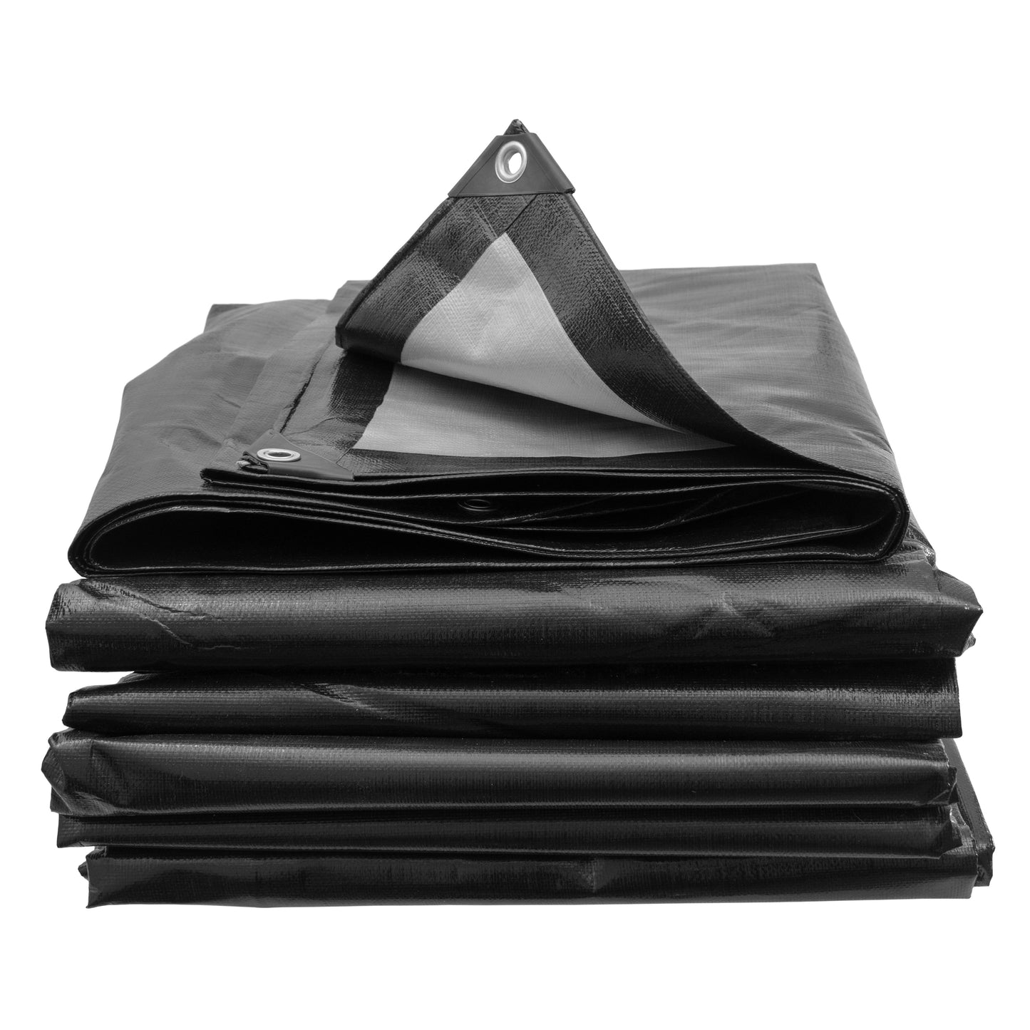 Black/Silver L-Grade Tarpaulin with 10m of 6mm Bungee Rope and 10 x Screw Type Tarp Clips