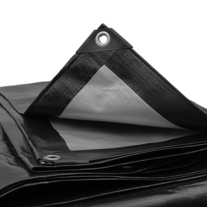 Black/Silver L-Grade Tarpaulin with 10 x 6" Bungee Balls (Black)