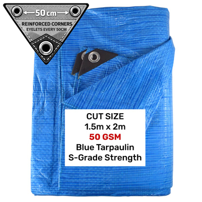 Blue S-Grade Tarpaulin 1.5m x 2m