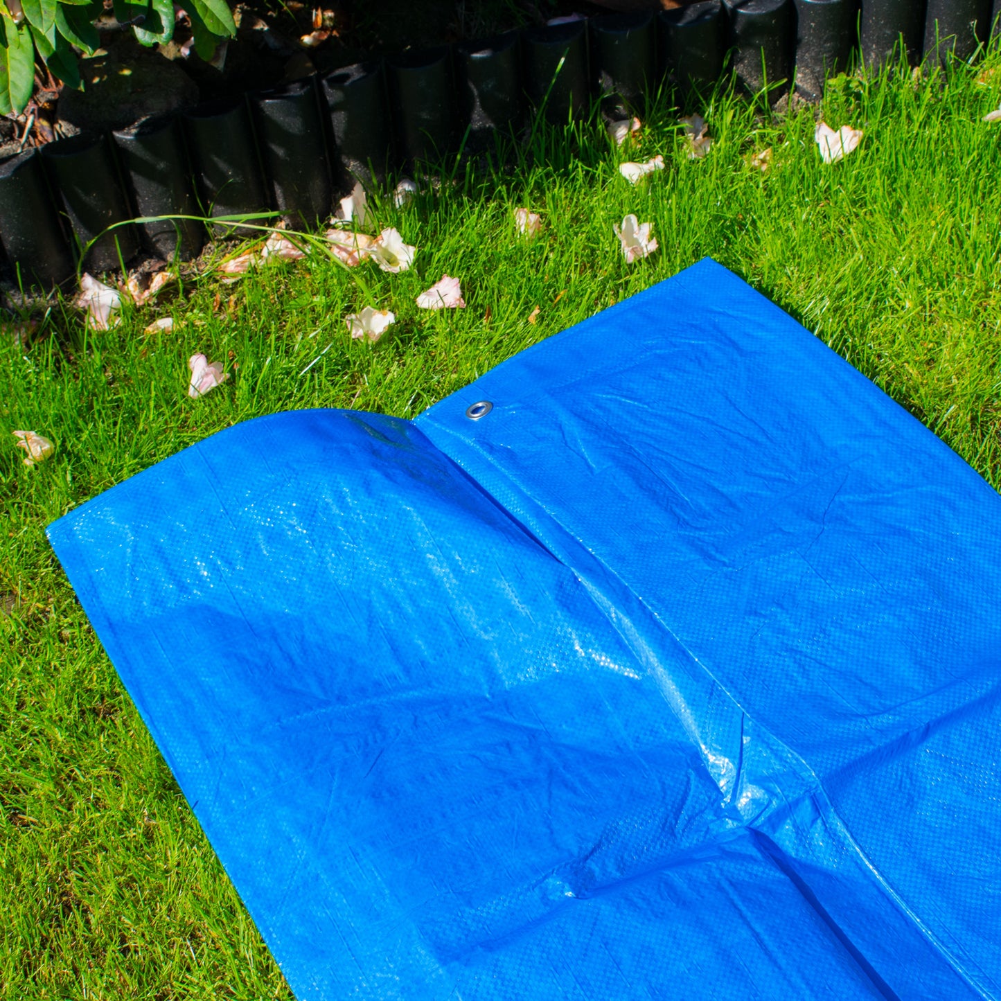 Blue S-Grade Tarpaulin with 10 x 6" Bungee Balls (Black) and 10 x Screw Type Tarp Clips