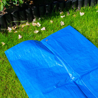Blue S-Grade Tarpaulin with 10 x 6" Bungee Balls (Black) and 10 x Screw Type Tarp Clips
