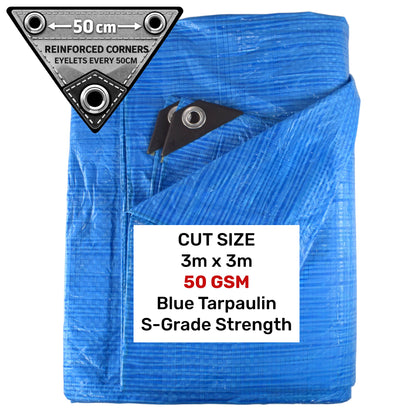 Blue S-Grade Tarpaulin 3m x 3m