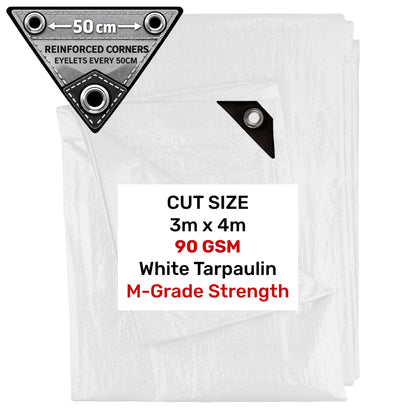 White M-Grade Tarpaulin 3m x 4m
