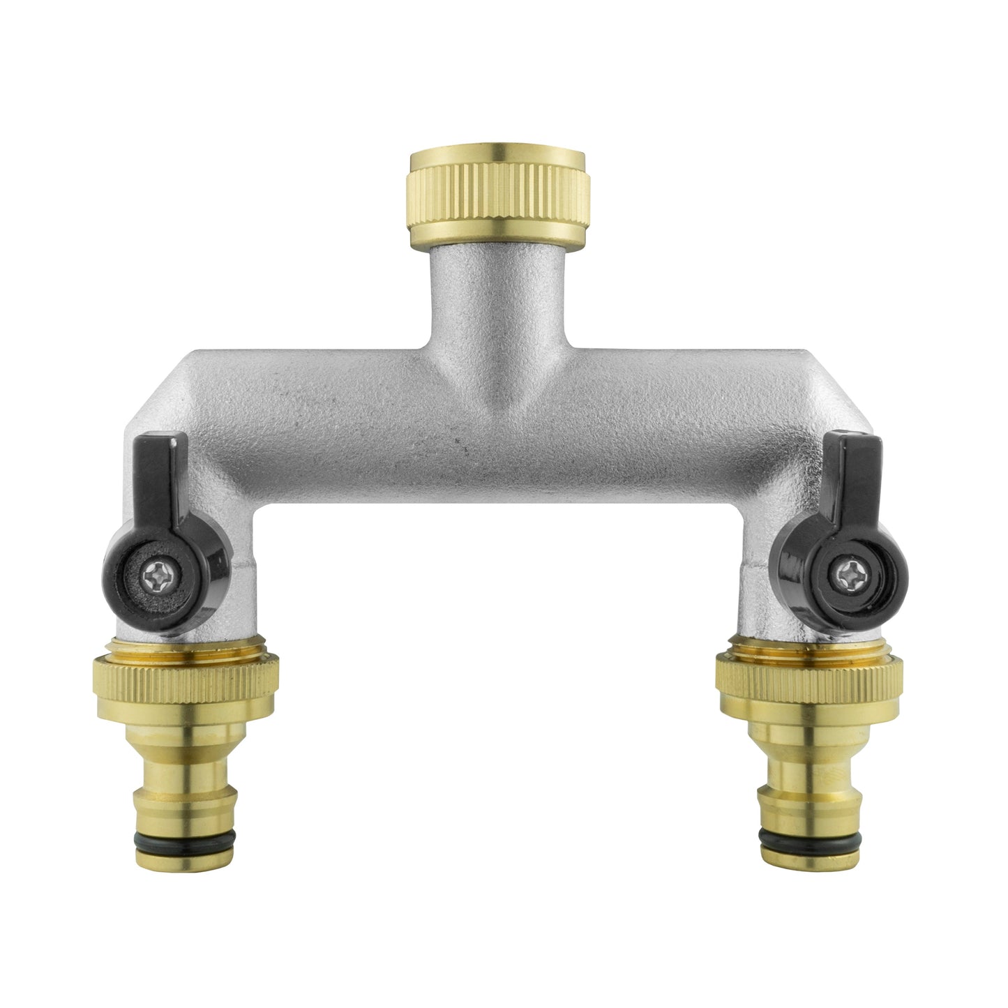 Two Way Tap Splitter Brass 3/4" BSP with Quick Connect and Hose Fittings