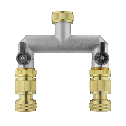 Two Way Tap Splitter Brass 3/4" BSP with Quick Connect and Hose Fittings