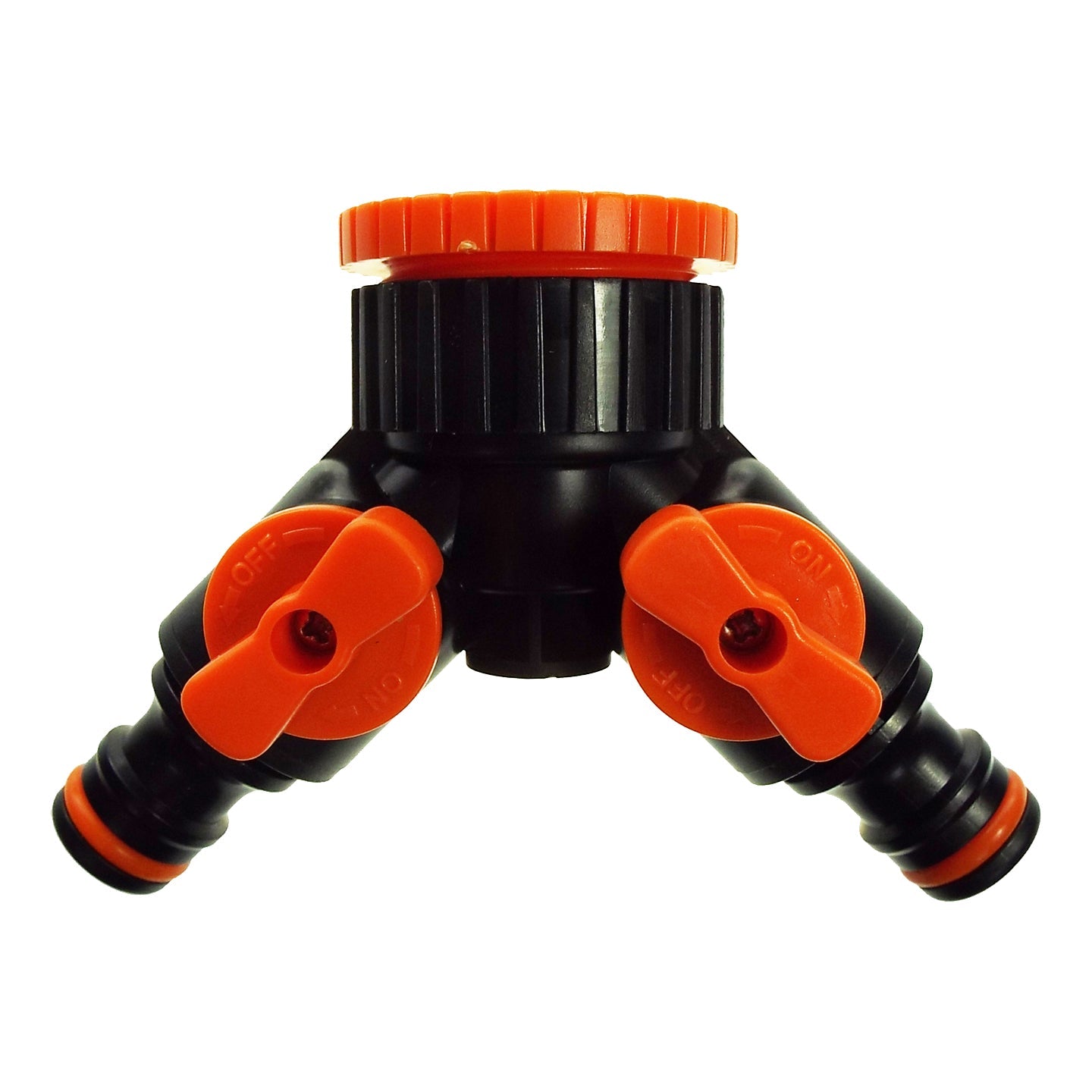 Two Way Tap Splitter Orange/Black with Valves