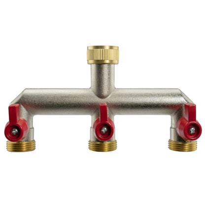 Three Way Tap Splitter Brass 3/4" BSP with Quick Connect Outlets