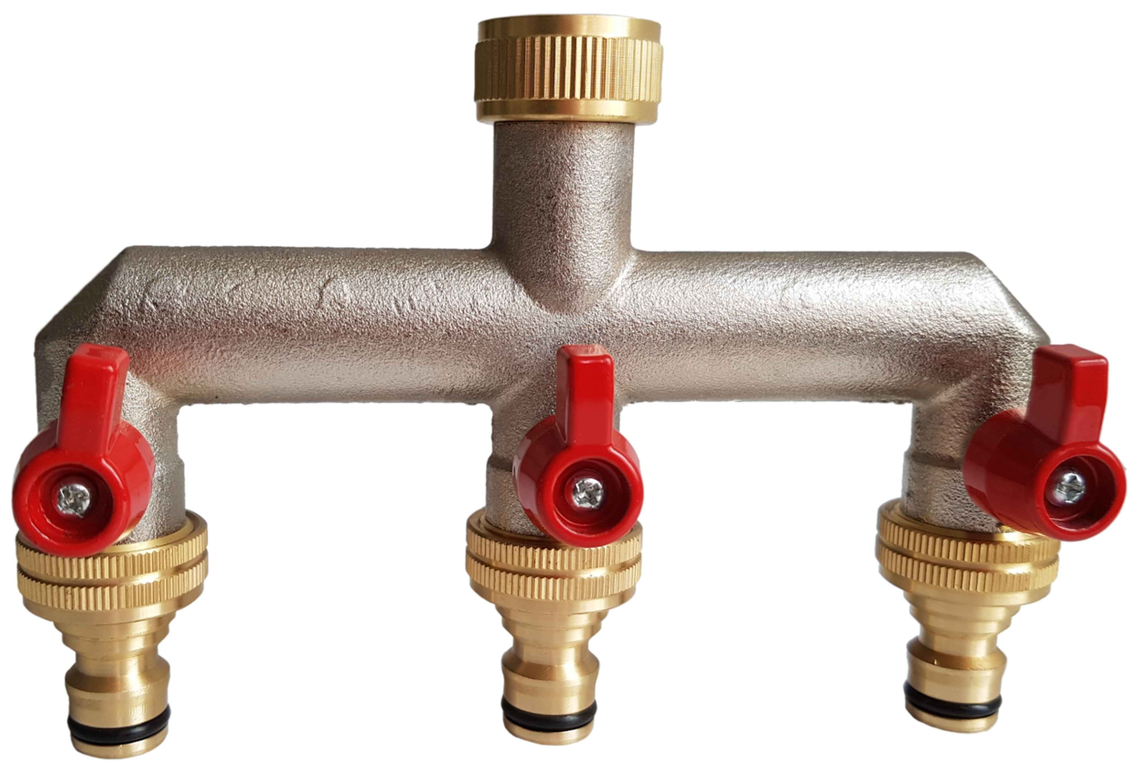 Three Way Tap Splitter Brass 3/4
