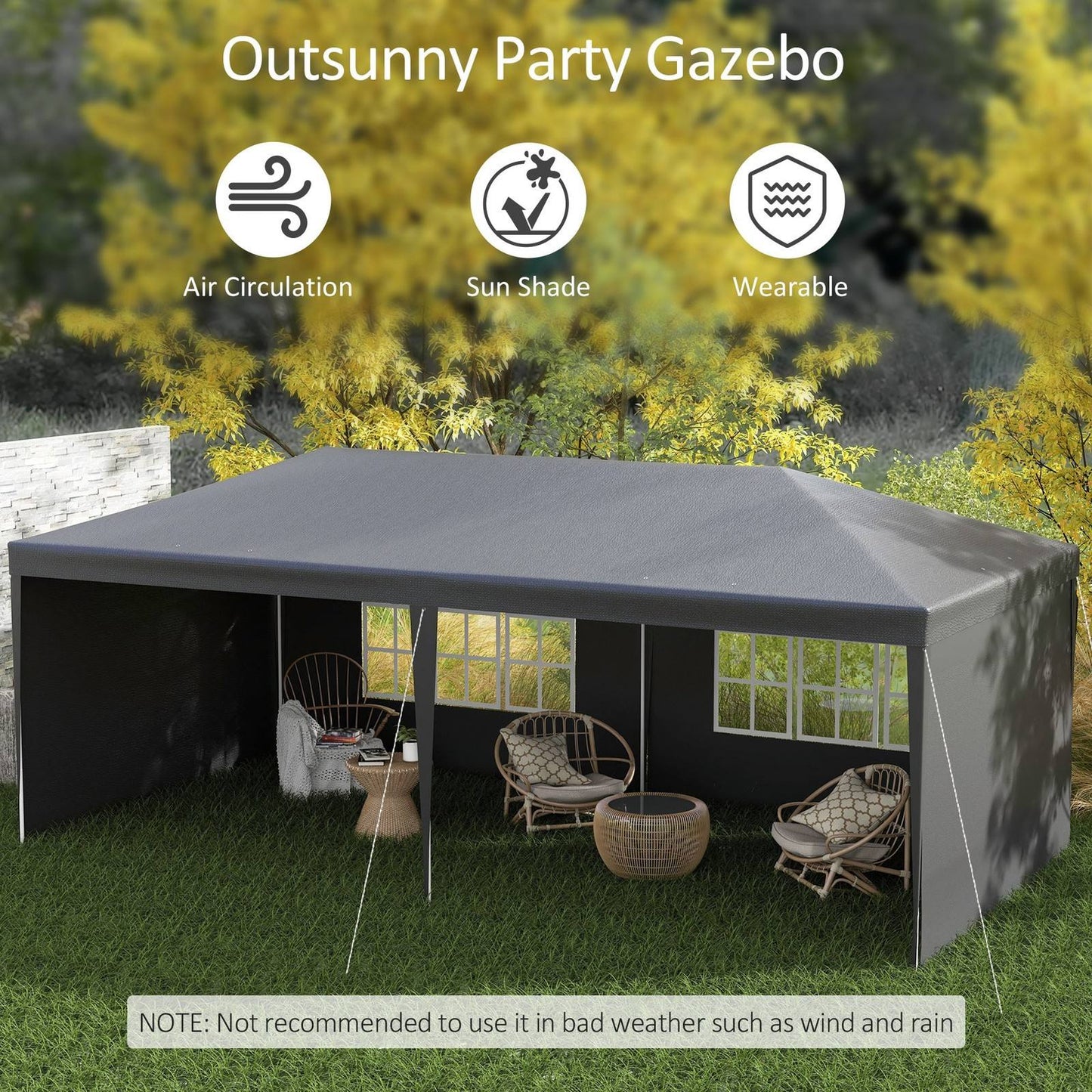 6 x 3m Half-Open Garden Gazebo