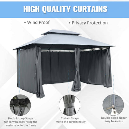 4m x 3M Steel Gazebo Canopy Party Tent Garden Pavillion Patio Shelter Pavilion with Curtains Sidewalls Grey