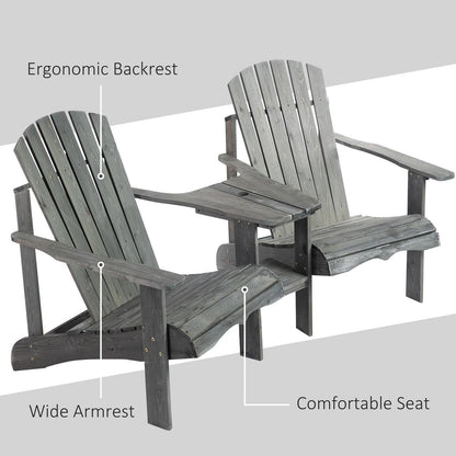 Outsunny Wooden Outdoor Double Adirondack Chairs Loveseat W/ Centre Table And Umbrella Hole