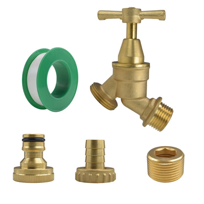Brass Bib Tap Kit with Barb/Quick Connect Outlet, 1/2" and 3/4" BSP Thread Inlet