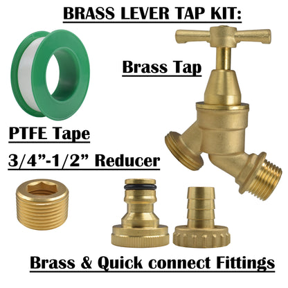Brass Bib Tap Kit with Barb/Quick Connect Outlet, 1/2" and 3/4" BSP Thread Inlet