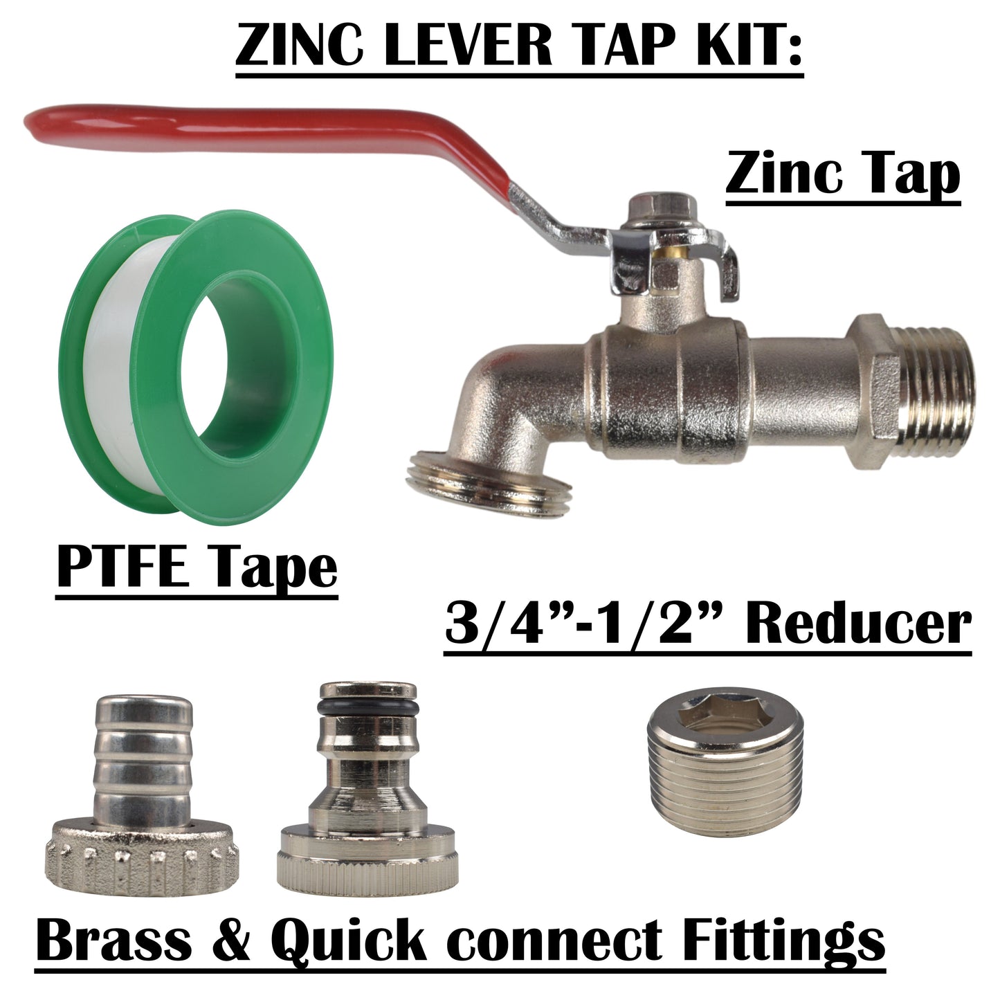 Lever Tap Kit with Barb/Quick Connect Outlet, 1/2" and 3/4" BSP Thread Inlet