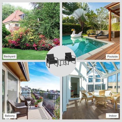 2 Seater Rattan Coffee Set-Black