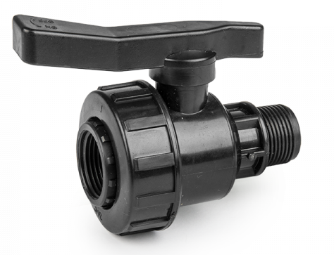 IBC 2” S60X6 Cap with Large Plastic Valve and Pond Elbow 20mm Barb