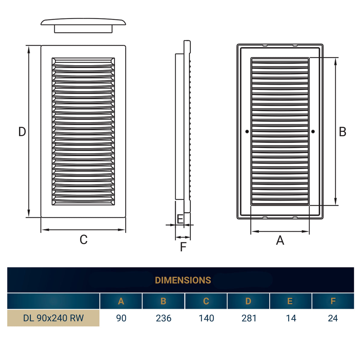 Louvre Vent White DL/90X240RW LUX With Fly Mesh