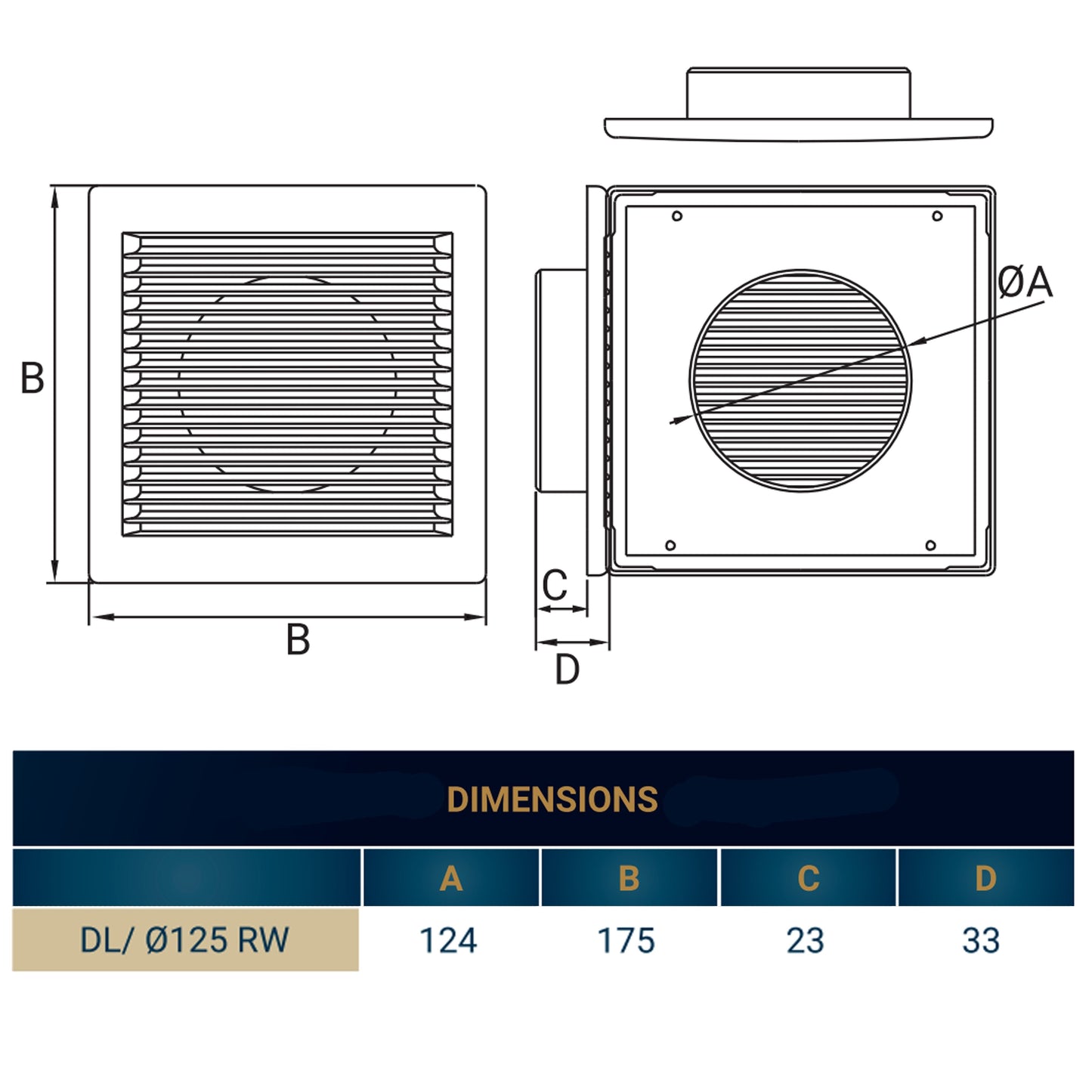 Louvre Vent White DL/125 RW LUX With Fly Mesh