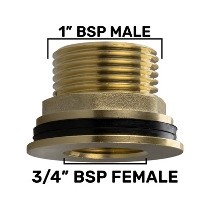 Water Butt Brass 1" BSP Male - 3/4" BSP Female and Drill Bit