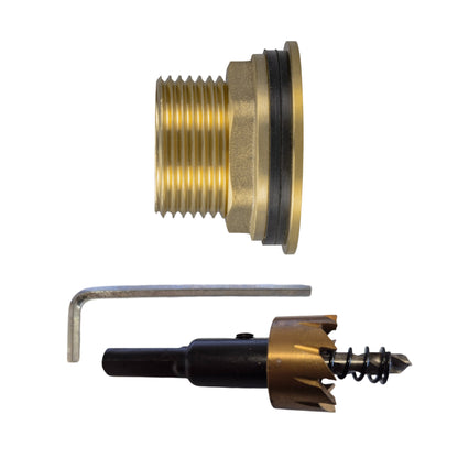 Water Butt Brass 1" BSP Male - 3/4" BSP Female and Drill Bit